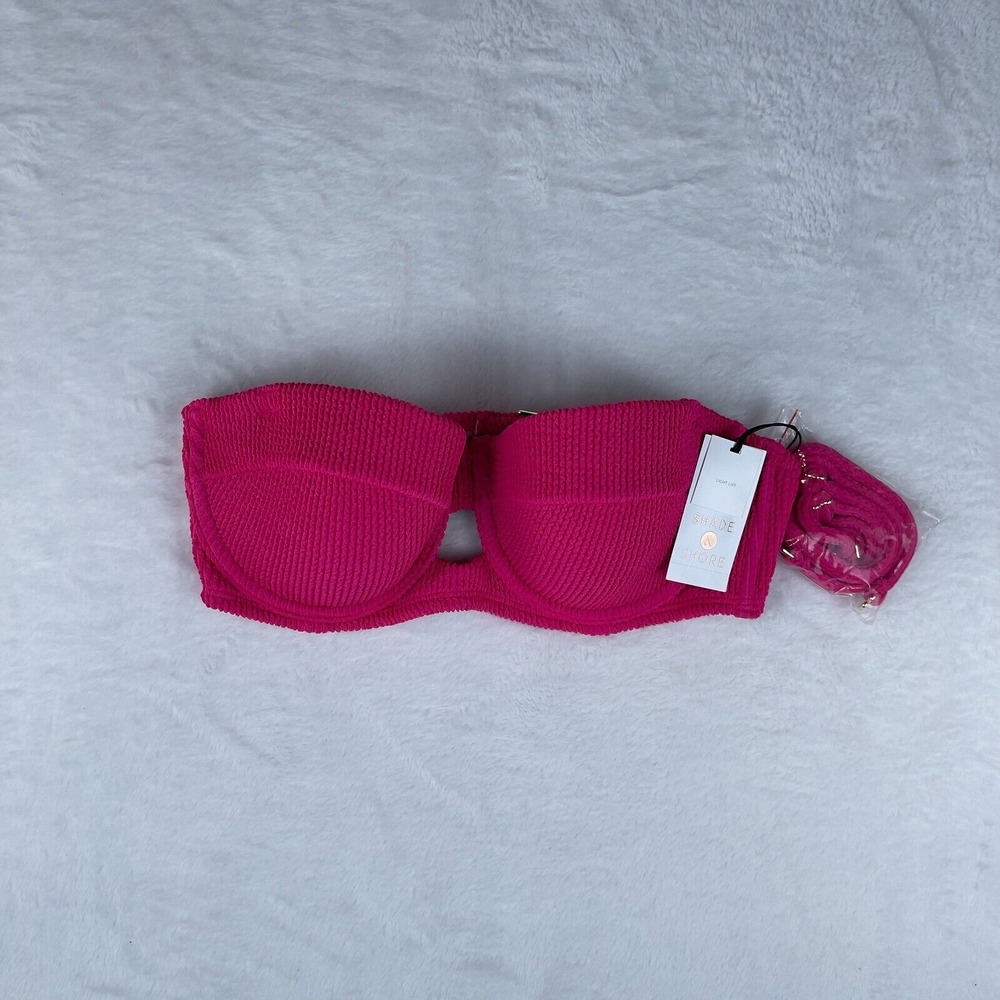 Shade & Shore Bikini Top Women's 34C Hot Pink Pucker Textured Light Lift Bandeau